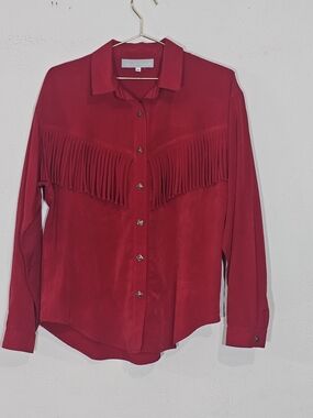 Alexander Campbell Scarlet Fringe-Front Button-Down Shirt Womens Sz 8  Western